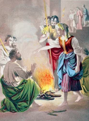 Petrus leugnet, Jesus zu kennen, als ihn die Magd des Hohenpriesters fragt